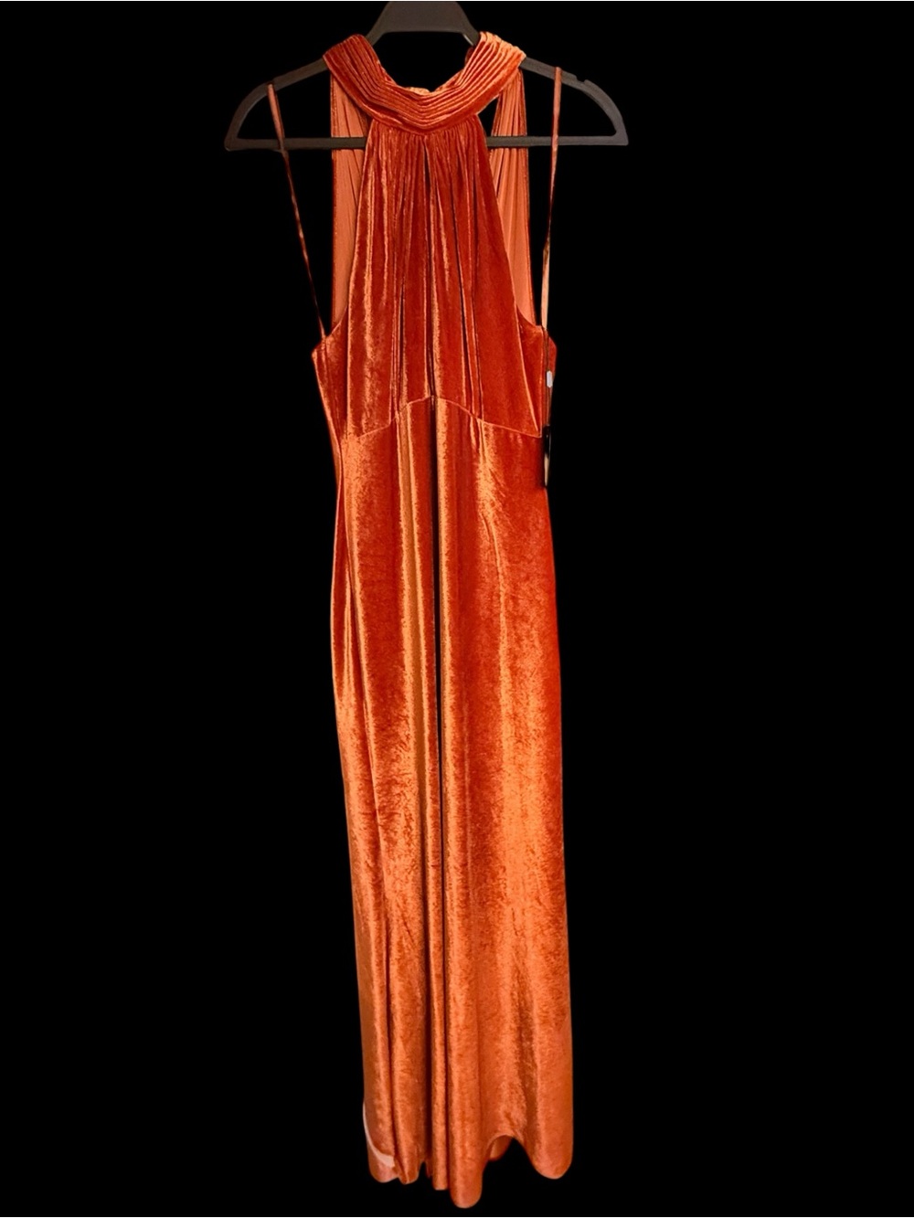 Mac Duggal Velvet Halter Maxi Dress Tie Neck Spice Orange Rust Size 2 NWT